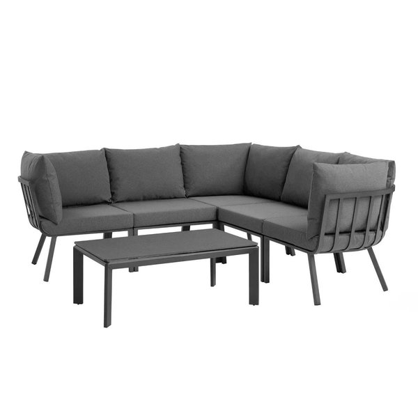 Modway Furniture Riverside Outdoor Patio Aluminum Set, Gray Charcoal - 6 Piece EEI-3788-SLA-CHA